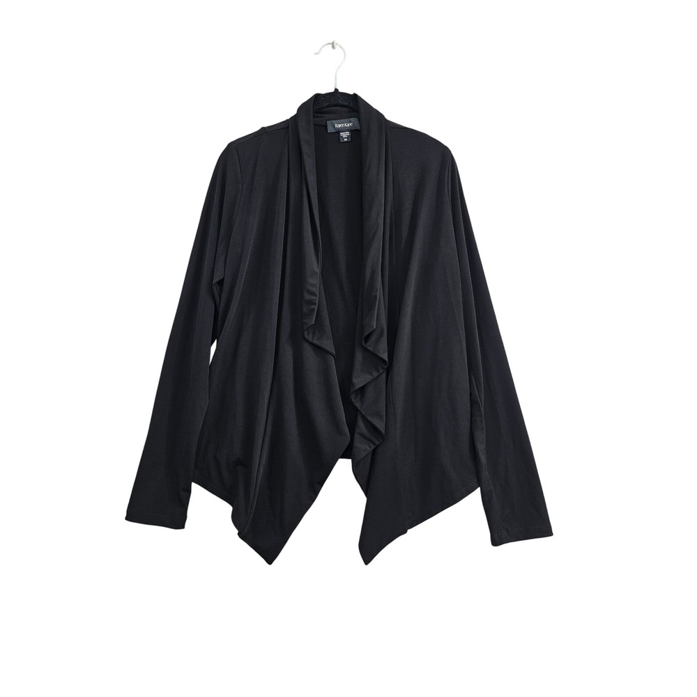 Karen Kane Cardigan Womens Medium Black Open Front Drape Neck Stretch USA L51530
